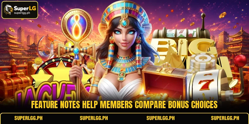 Feature notes help members compare bonus choices Feature notes help members compare bonus choices