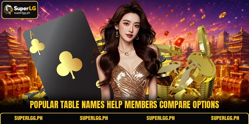 Popular table names help members compare options Popular table names help members compare options